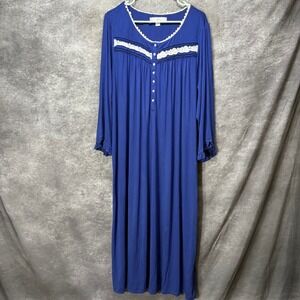 Eileen West Lace Trim Maxi Nightgown Size L Indigo Long Sleeve Modal Soft
